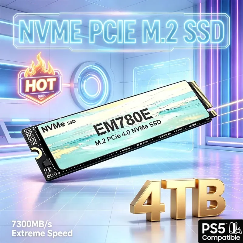 SSD M.2 PCIe4.0x4 TLC 3D de Alta Velocidade EM780E 7300MB/s 1TB 2TB 4TB Unidade de Estado Sólido Interna NVME para PS5 Laptop Desktop PC