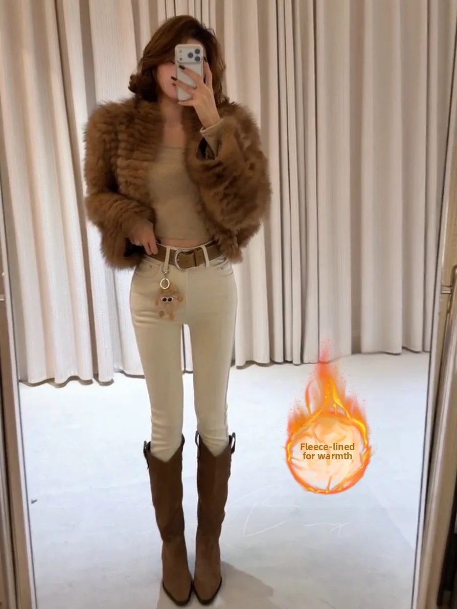 

Winter High Waist Slim Fit Jeans Women's Bootcut Denim Pants Fce Lined Body a Straight Leg Classic Sle Cotton Stretch