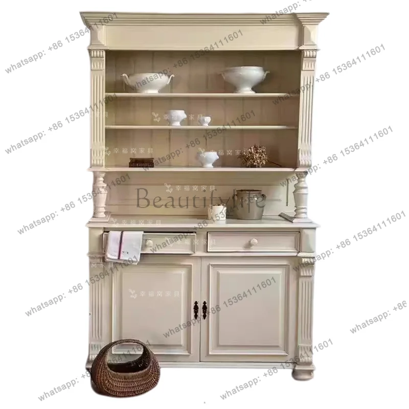 French medieval cream style solid wood dining side locker living room open display American locker