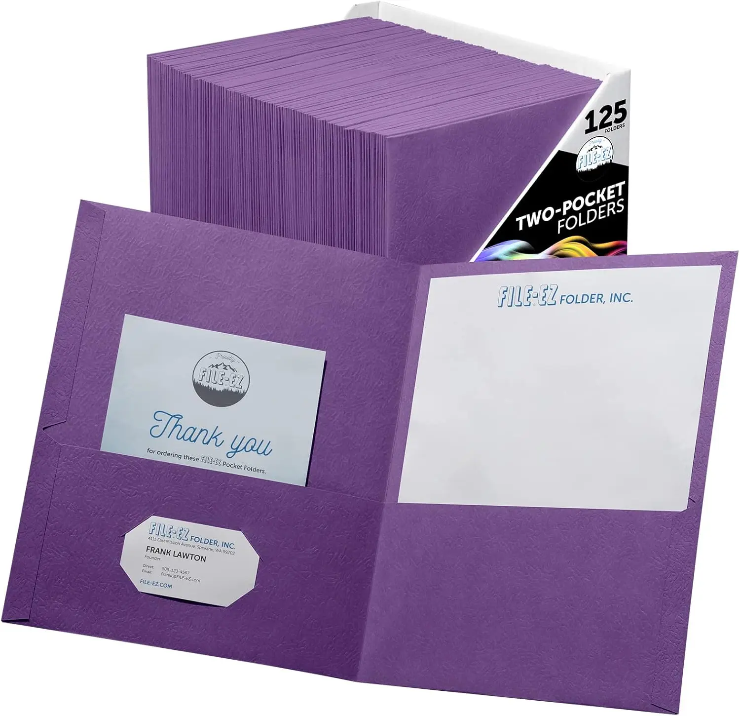 

Two-Pocket Folders, Purple, 125-Pack, Textured Paper, Letter Size for School and Office Use