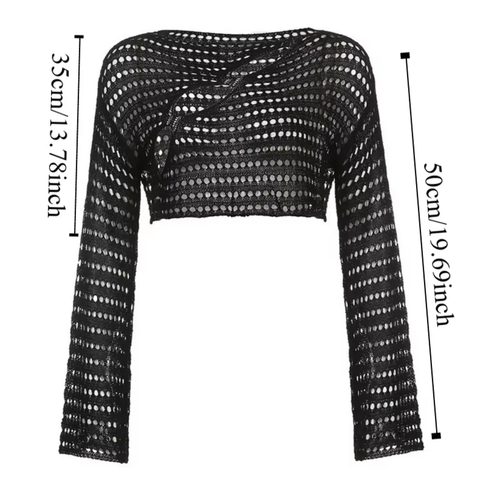 Mode Langarm Höhlte Heraus Kittel Lose Gestrickte Solide Gestellte Tops Rundhals Pullover Aushöhlen Stricken Tops Club