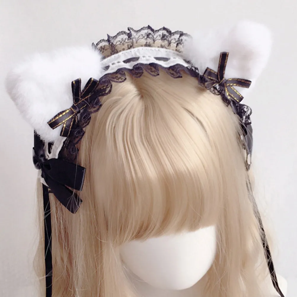 

Набор: повязка на голову с кошачьими ушками, кружевной бант в стиле Лолита, повязка для волос для вечеринок, аксессуары для волос для косплея, украшение для волос для девочек и женщин, повязка на голову в стиле Лолита
