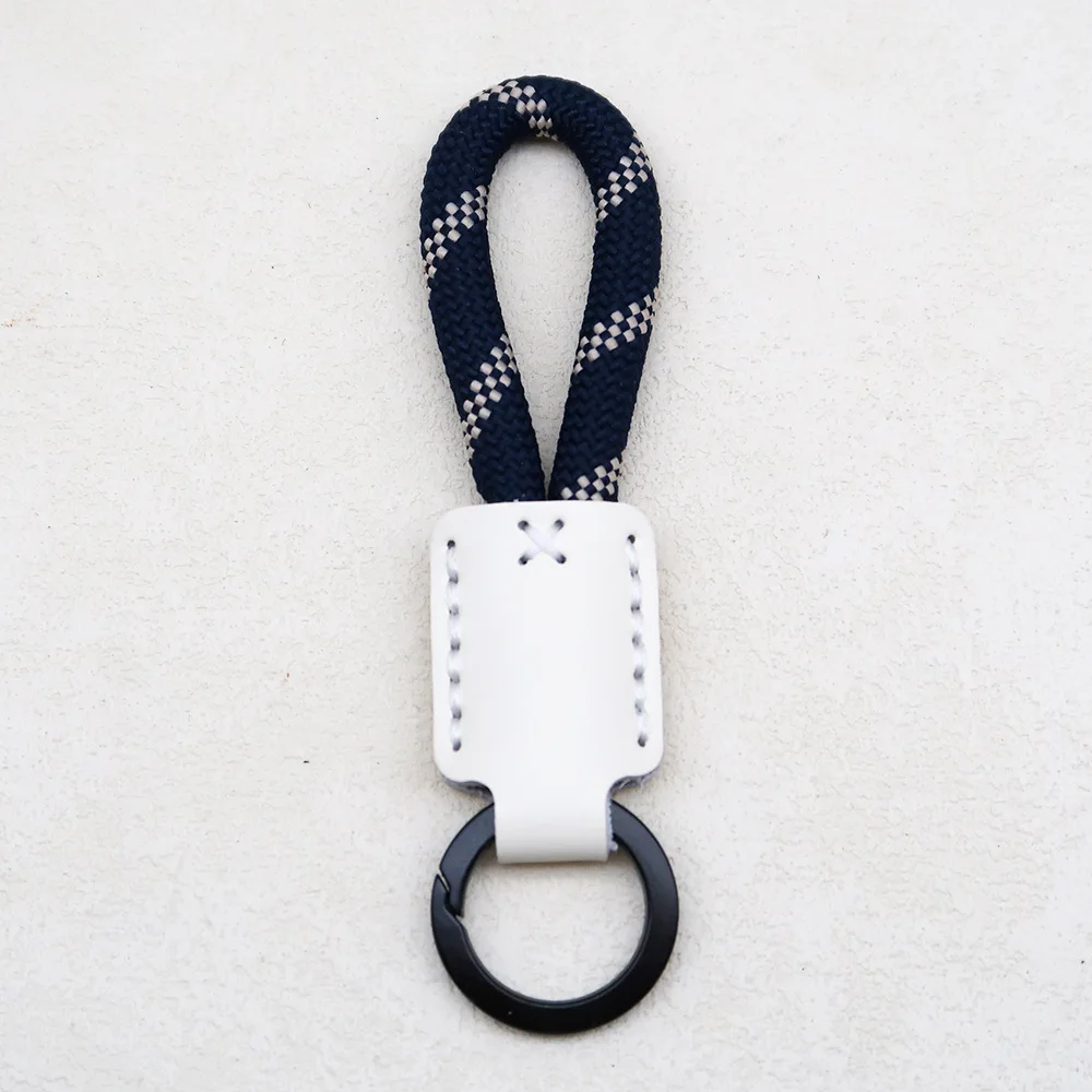 Handmade Cowhide Keychain with Woven Rope, Creative Gift