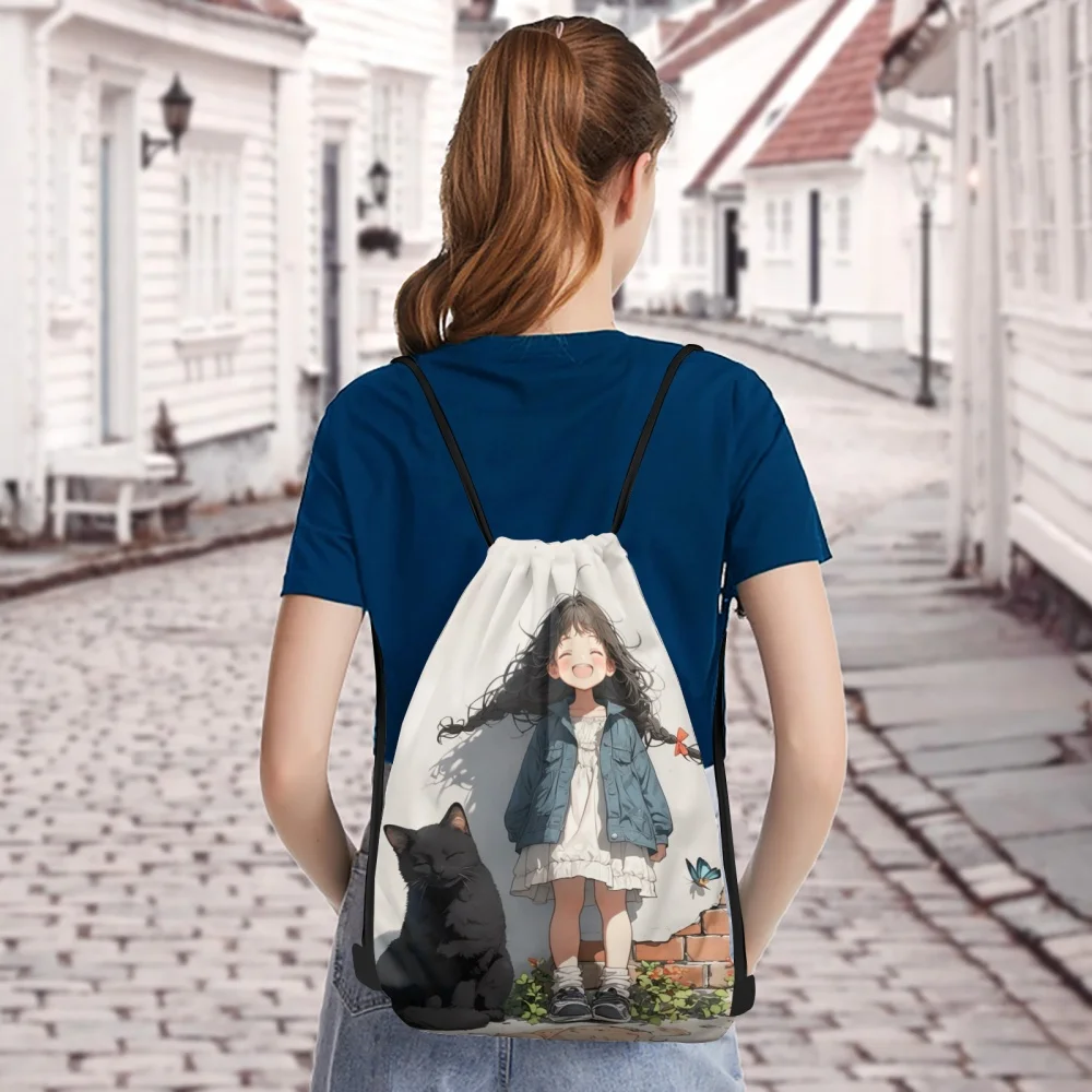 1PC Cute Girl Theme Drawstring Backpack Custom Letters 3 Sizes Lightweight Bag for Fitness Travel Party Favors