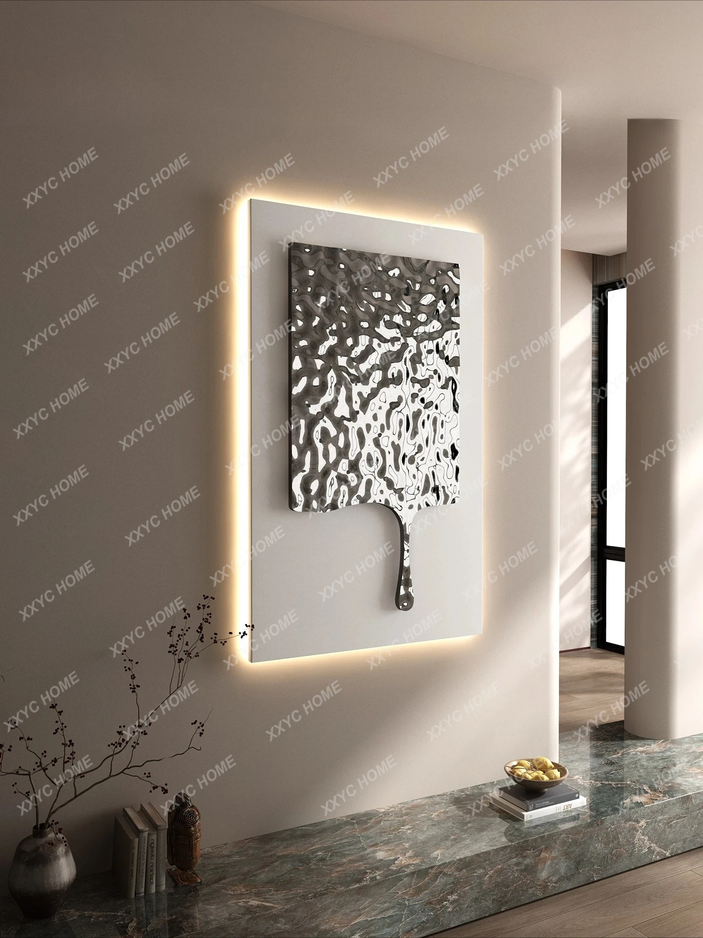 Stainless steel water ripple mural painting entrance corridor wall pendant light luxury model house pendant