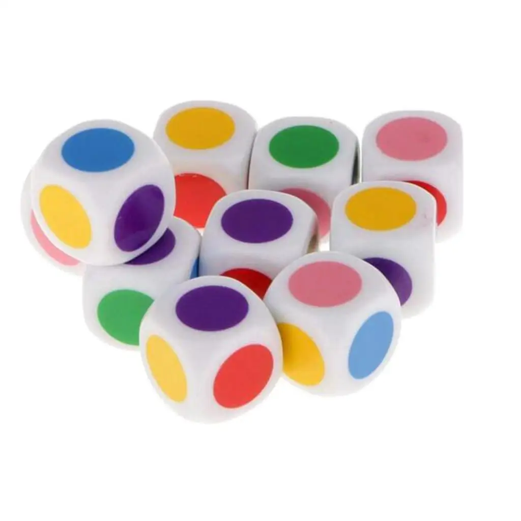 10pcs New 6-sided Color Dot Dice for Board Games,Kids,Family,Friends Gift