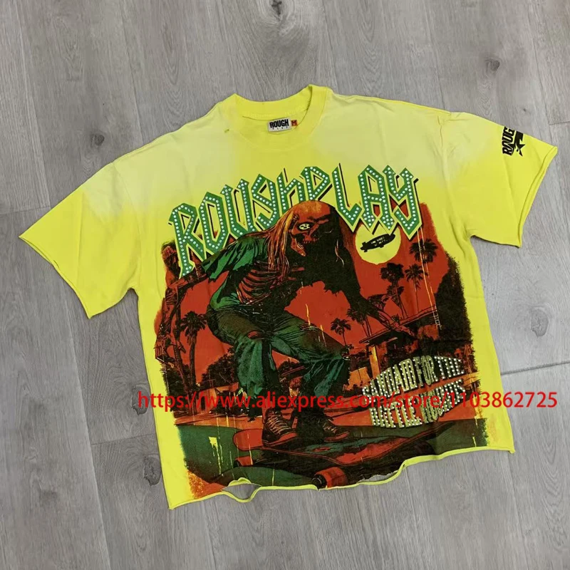 Authentic Shooting Trendy High Street Hip-hop Retro RUGH PLAY Tops Tee High Quality Cotton Casual Versatile Rugh Play T-shirts