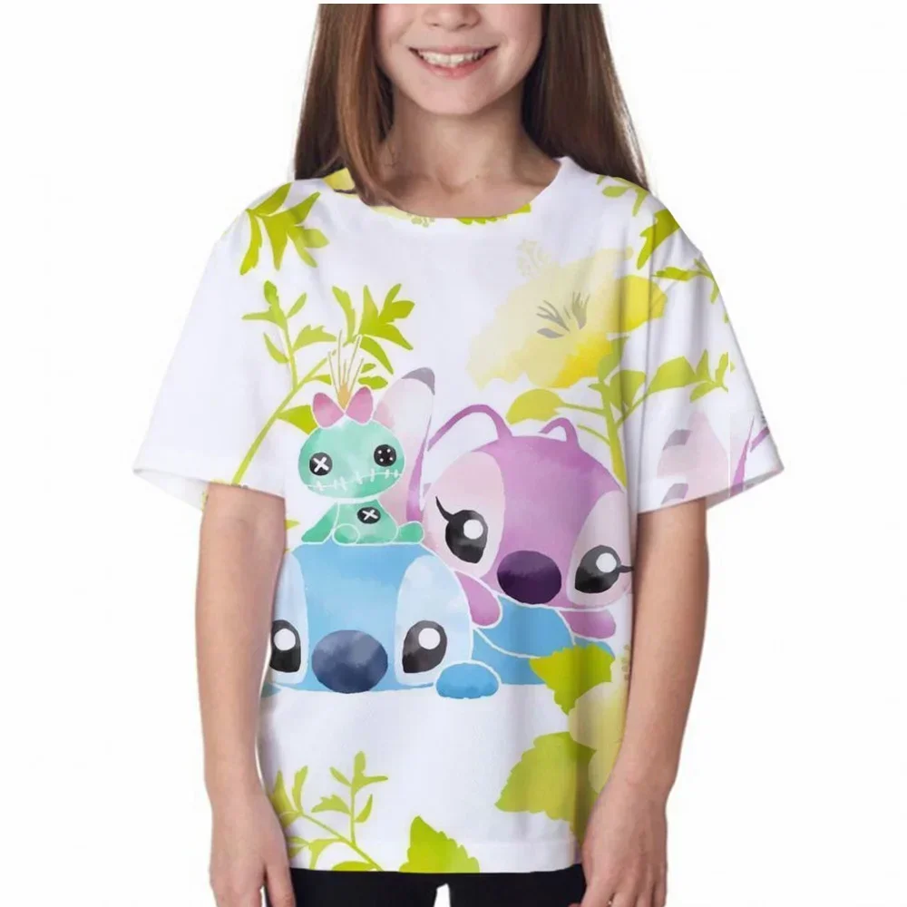 New 2024 Disney Summer Casual Boys Girls Stitch 3d Cartoon T Shirts Fashion Kids T-shirts Clothes Children's Casual Tops Tees