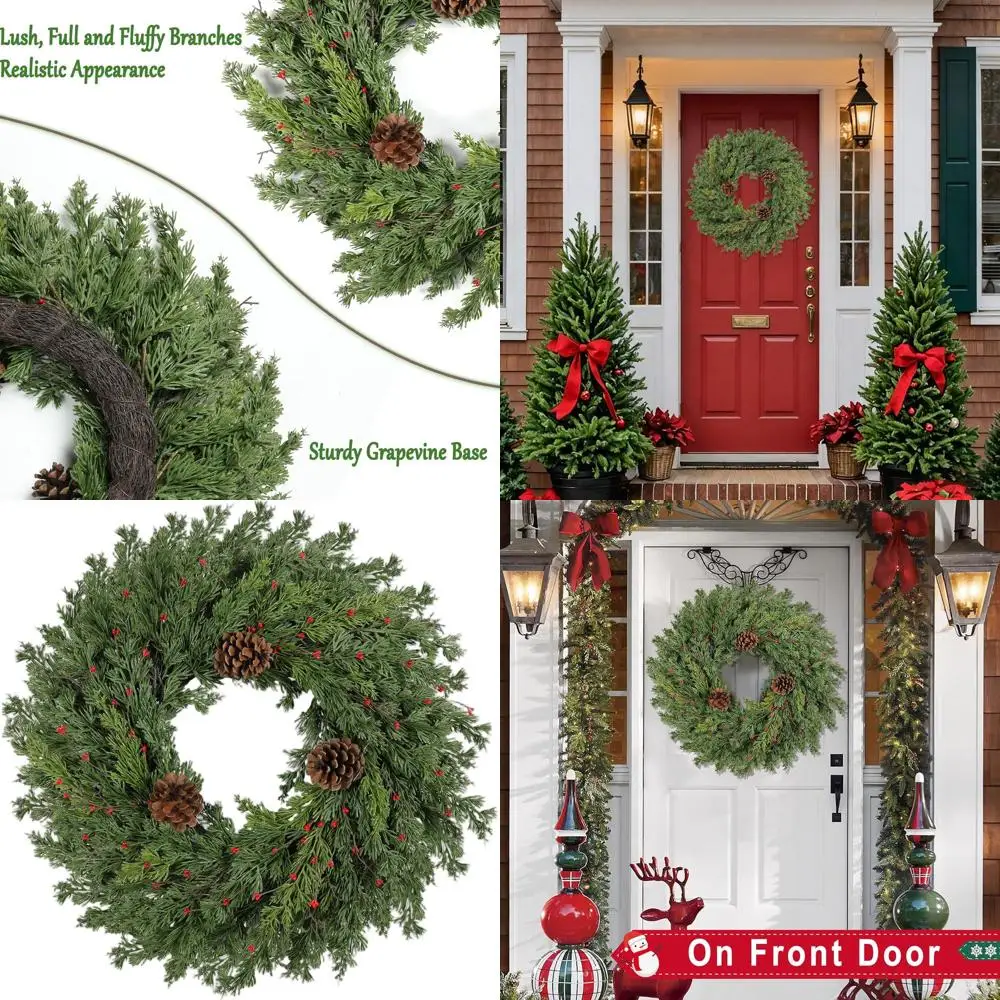 

24-Inch Artificial Pine Wreath for Christmas and Thanksgiving, Suitable for Indoor and Outdoor Use