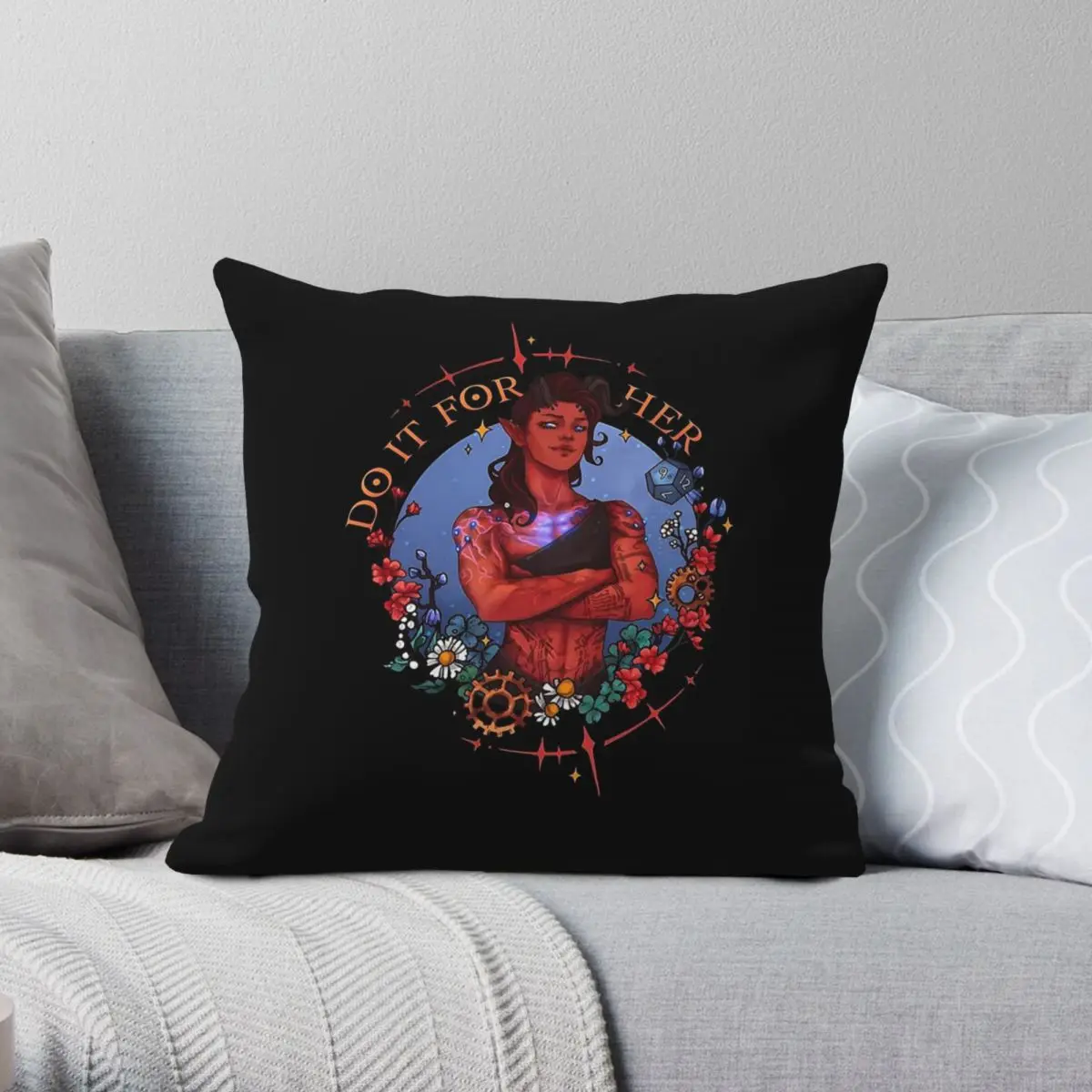BG3 Karlach Do It For Her Square Pillowcase Polyester Linen Velvet Printed Zip Decorative Bed Cushion Cover