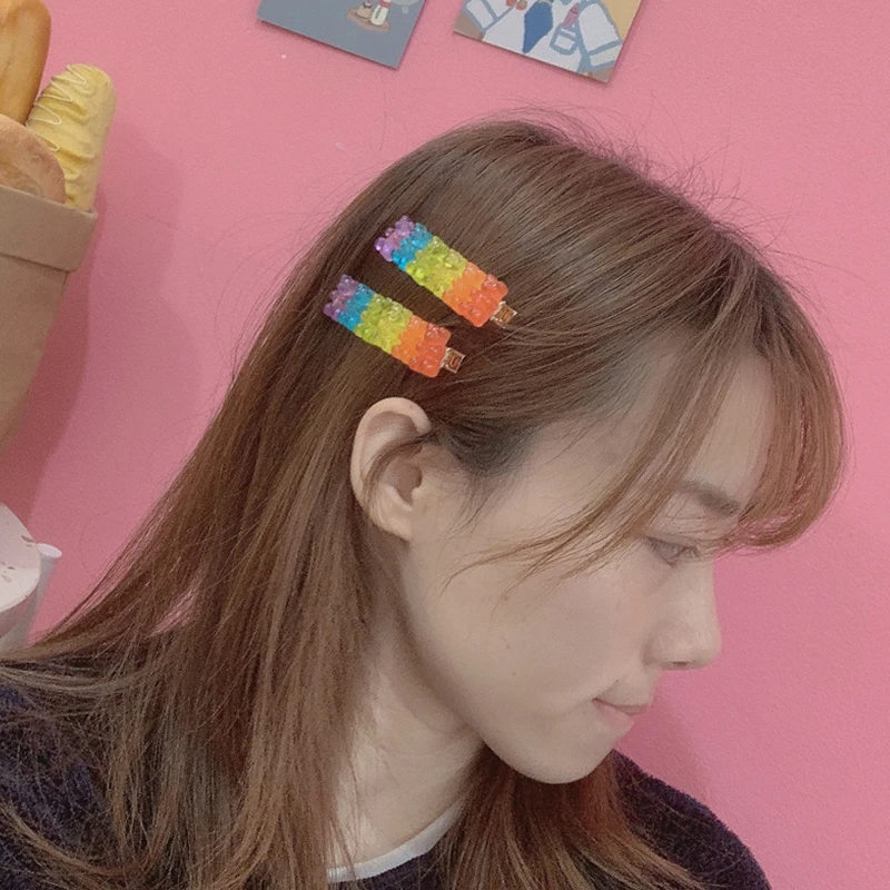 Korea Lovely Candy Color Hairpin Cute Little Bear Hair Clip for Girls Jelly Color Duckbill Clip Headwear Kids Hair Accessories image 3