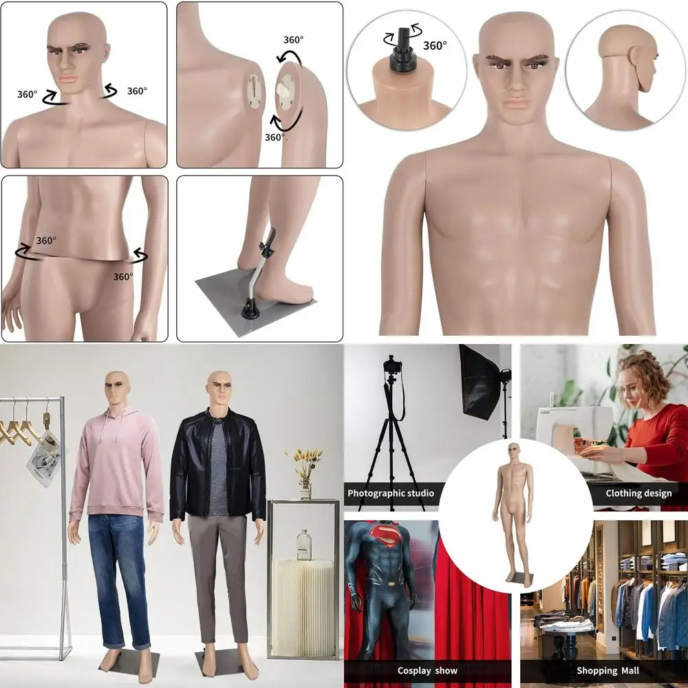 

73-inch Full Body Male Mannequin with Metal Base for Clothing Displays, Natural Look