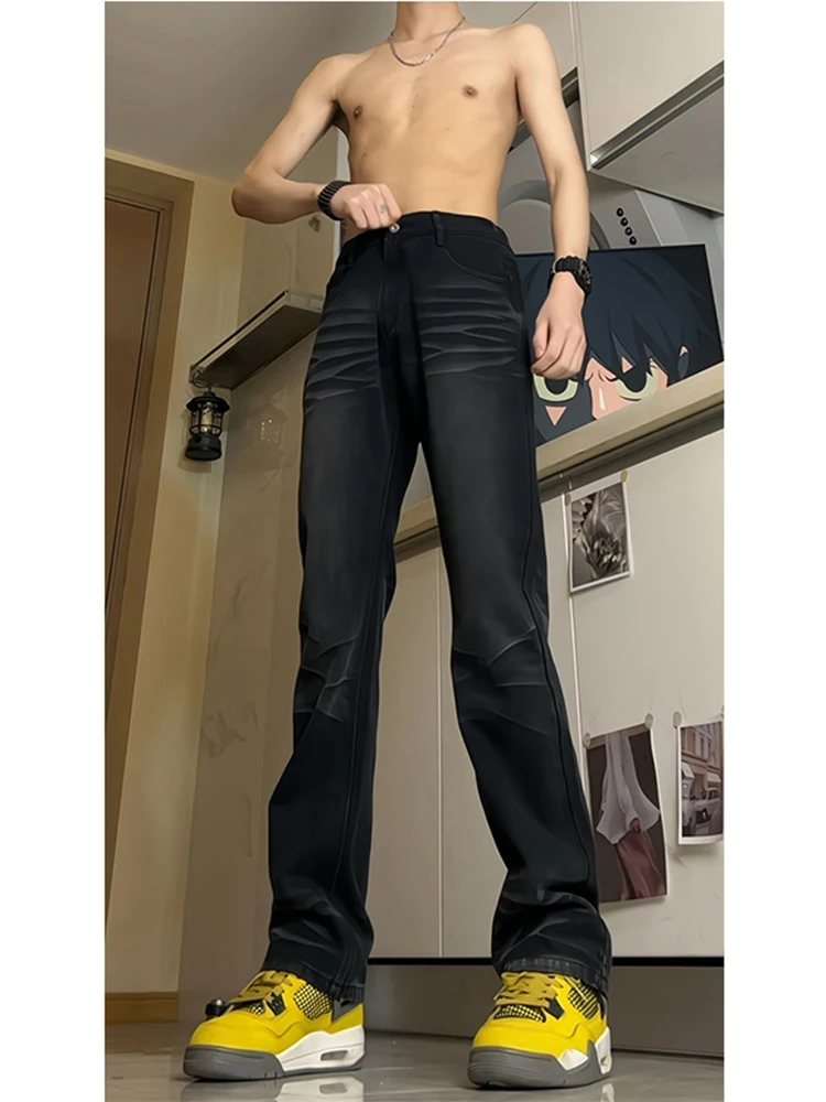 

Мужские джинсы в американском ретро-стиле, расклешенные брюки с высокой талией, прямые, с эффектом «чистого» кроя, модель «Bend Knife»