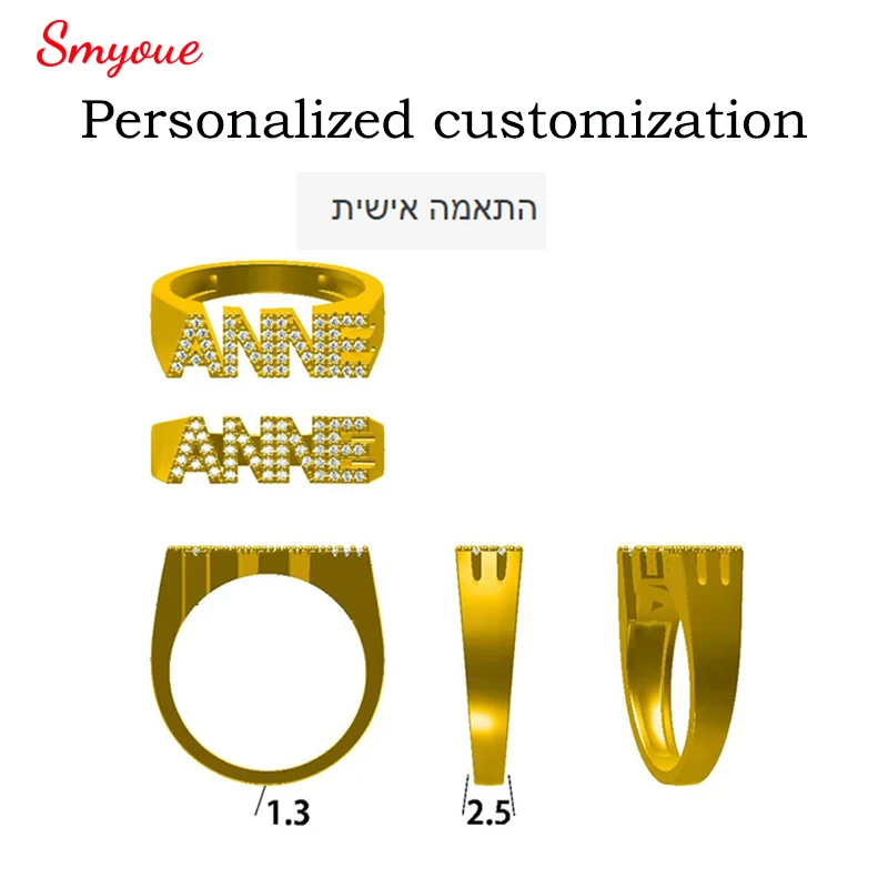 

Smyoue Personalized Rings Customized with Your Name 0-5 Letters Moissanite Rings for Women Men 100% Pure 925 Silver Fine Jewelry