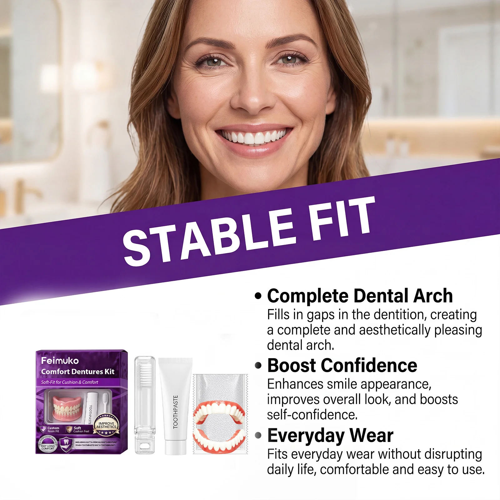 Denture Modification Kit Fill Teeth Gaps Improve Smile Aesthetic Secure False Teeth Reduce Displacement Buffer Bite Pressure