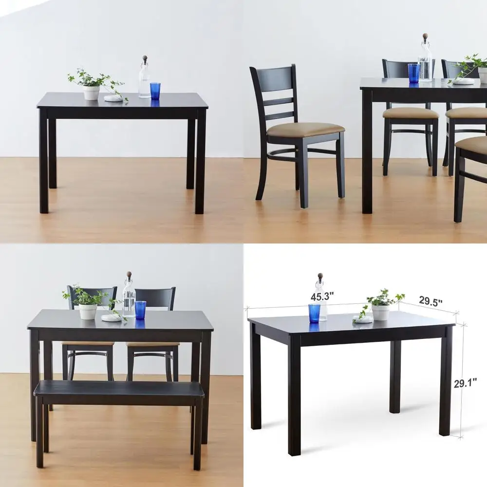 

Прямоугольный обеденный стол из массива дерева в современном стиле фермерского дома, 45,3 дюйма, черный