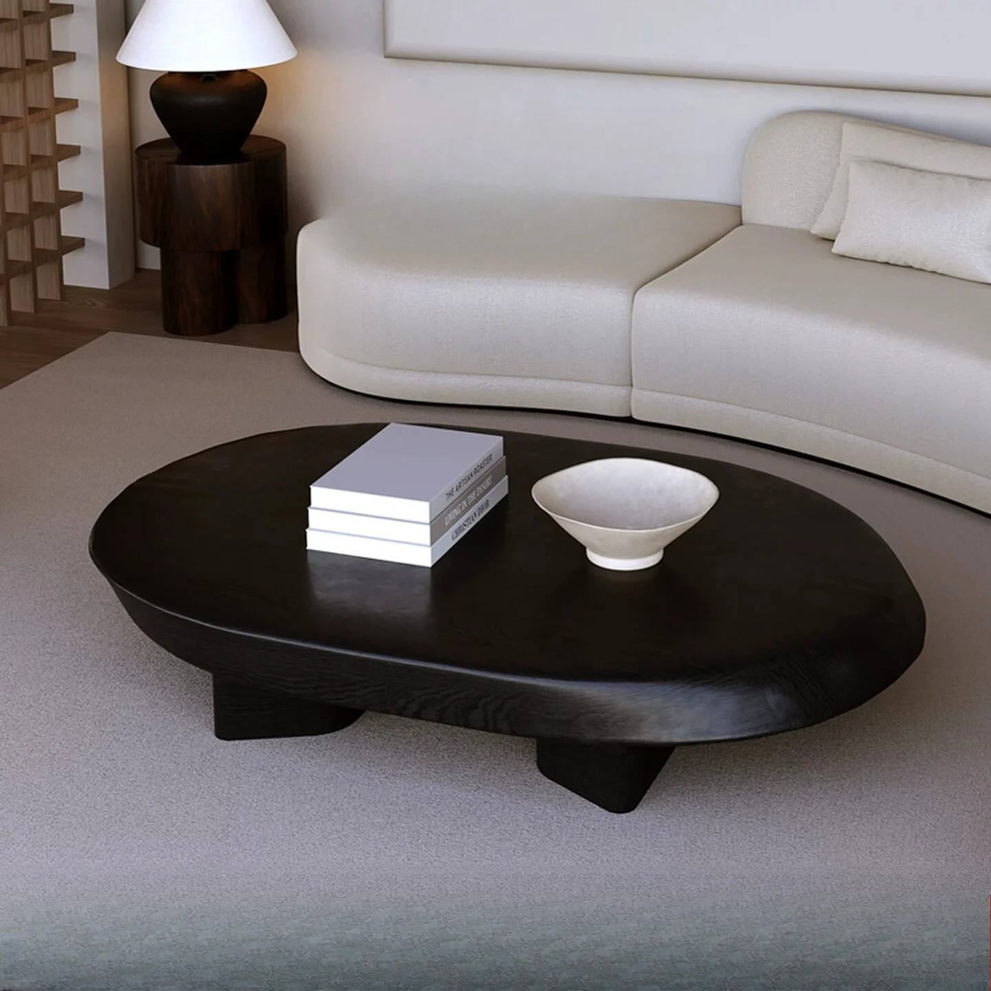 Oval solid wood coffee table living room household minimalist ash wood high-end medieval table