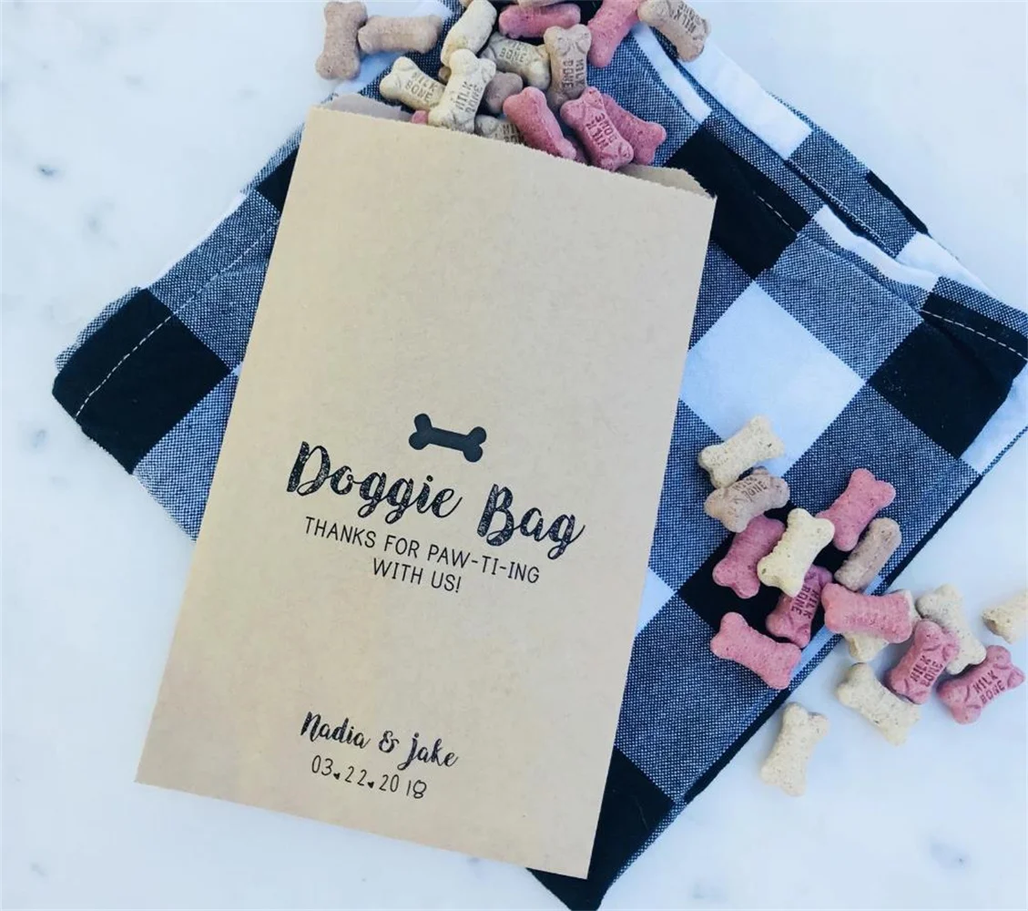 

50 Doggie Bag Favor Bag - Dinner Menu Collection - Favor Bags - Custom Printed on Kraft Brown Paper Bags