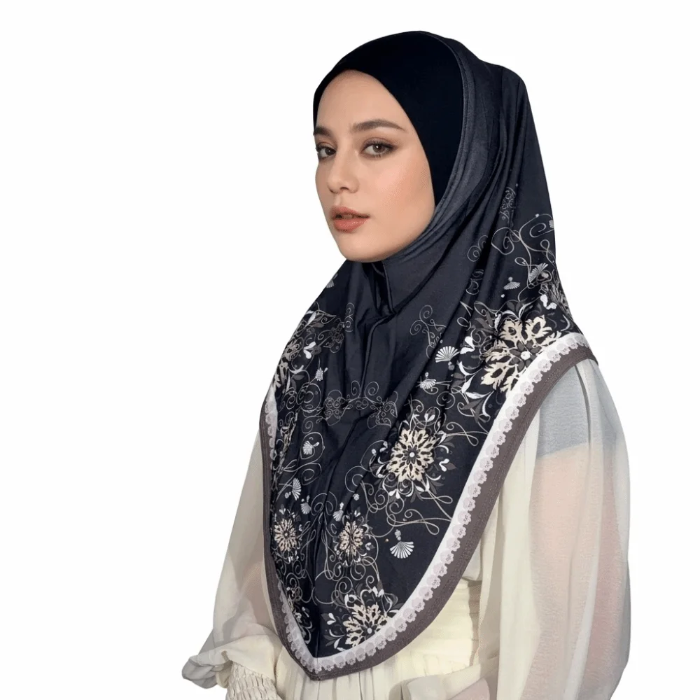 

Breathable Eid Al-Fitr Long Floral Turban Cotton Multiple Colors Printed Arab Lady Headscarf Adjustable Versatile