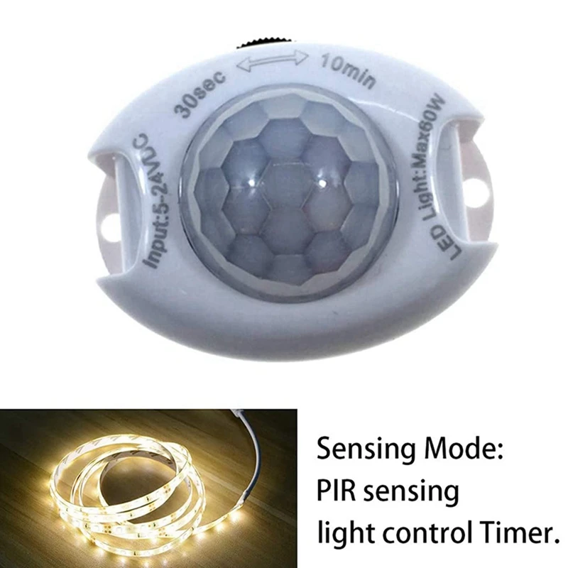 2X PIR Infrared Motion Sensor Detector DC5-24V Auto On Off Timer Switch Home LED Light Body PIR Motion Sensor Lamp White
