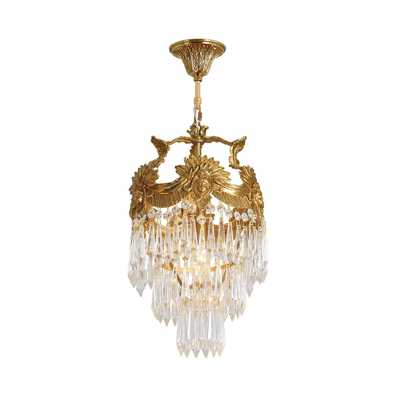 Antique French Brass Hand Carving Chandelier Imperial Castle Luxury Hanging Crystal Decorative Pendant Light