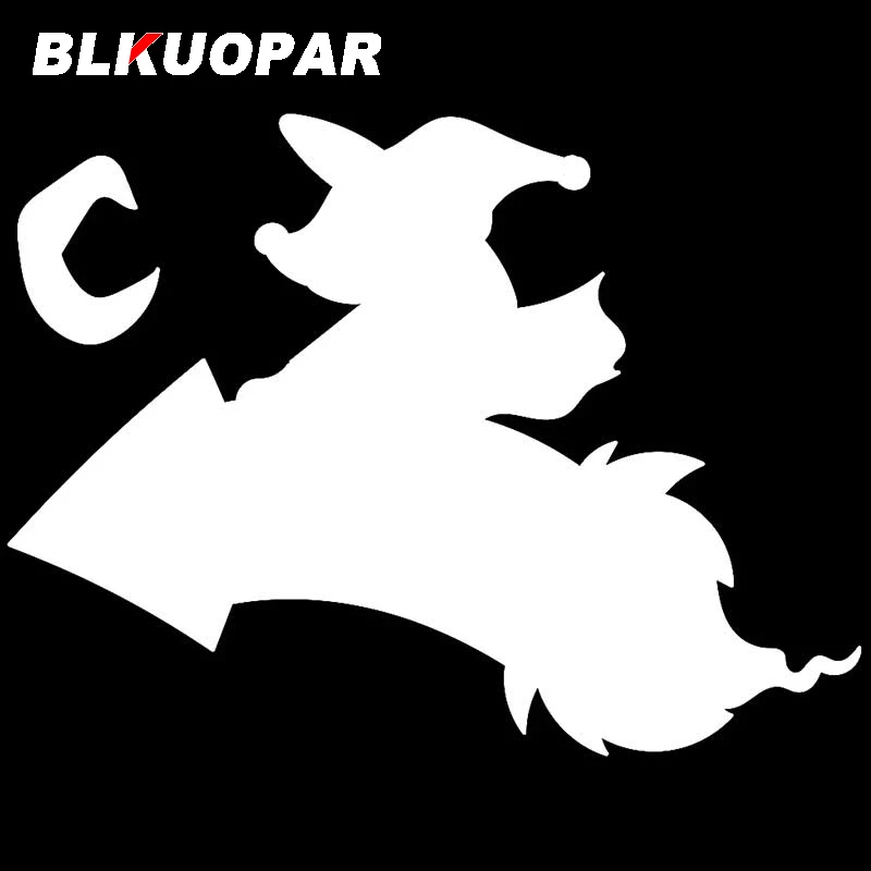 BLKUOPAR for Cute Fox Witch Flies In Sky Riding Car Stickers Creative Sunscreen Decals Vinyl Waterproof Helmet Car Accessories