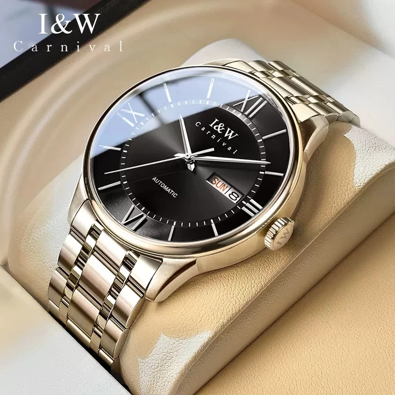 Carnival Brand I&W High-end Luxury Imported Movement Mechanical Watch for Men 316L Steel Sapphire Week Date Automatic Watch Mens
