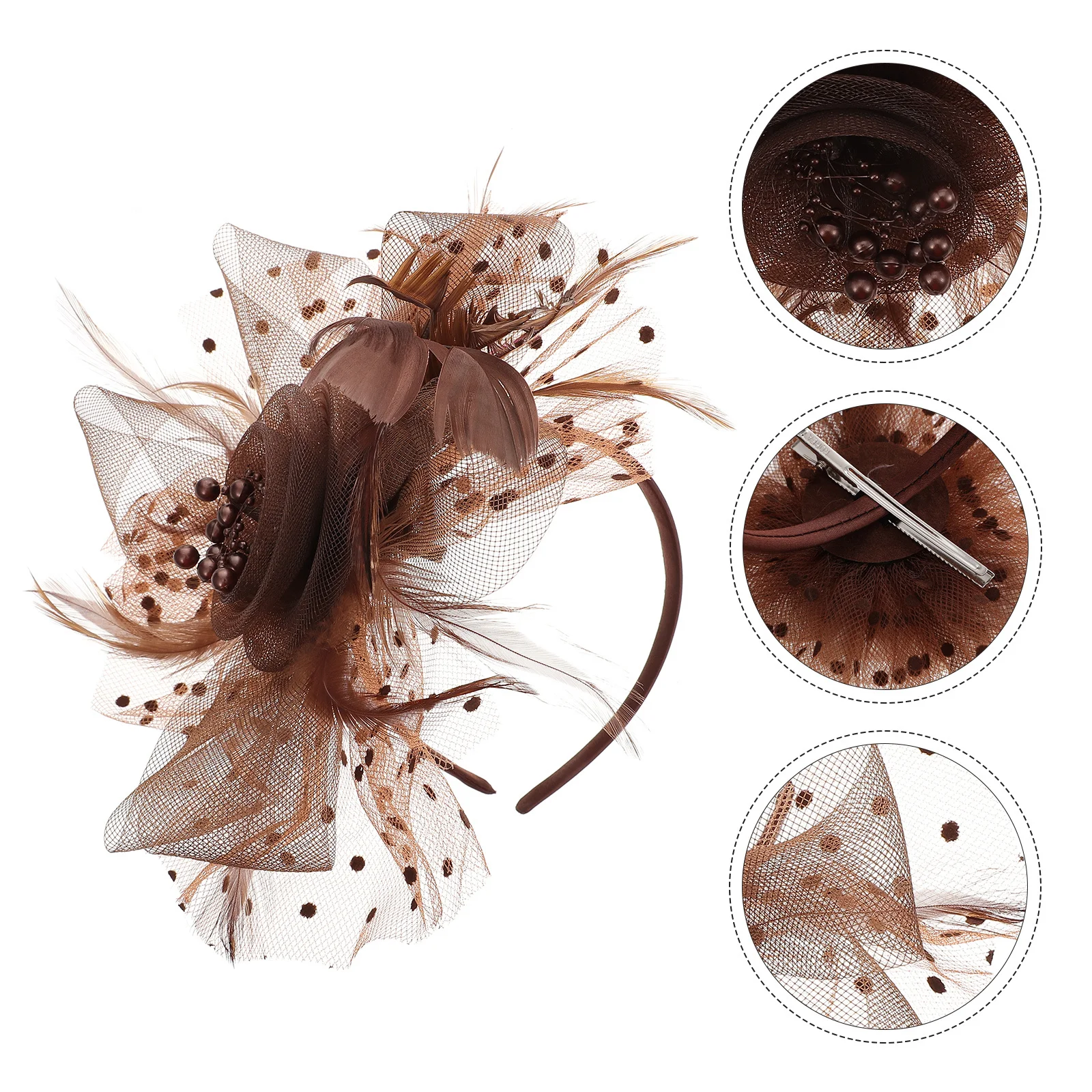 

Vintage Hair Accessories Cream Elegant Lady Headband Retro Bride Hoops Decorative Plume Bead Net Yarn Flower Hairstyle Party