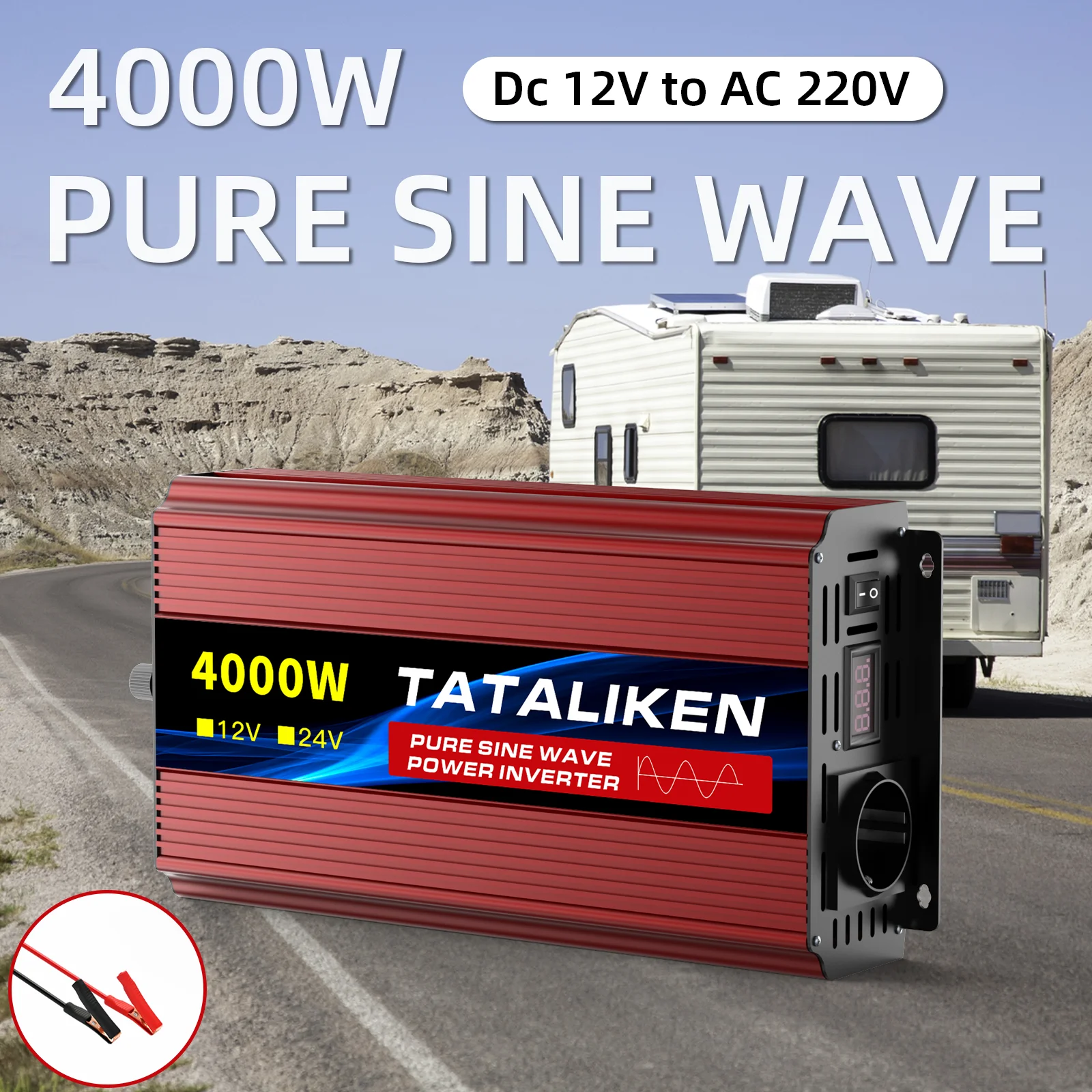 Pure Sine Wave Inverter 5000W-8000W, 12V to 220V, LCD Display, EU Socket & Smart Fan. For RV, Home, Laptop, Fridge, Off-Grid.