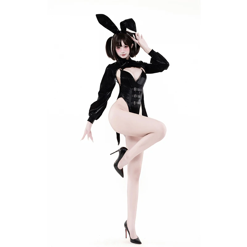 مثير الأصلي جديد مثير الأرنب فتاة تأثيري حلي جلدية ارتداءها مطاطا أنيمي خادمة الملابس ملهى ليلي حفلة الهالوين البدلة #1