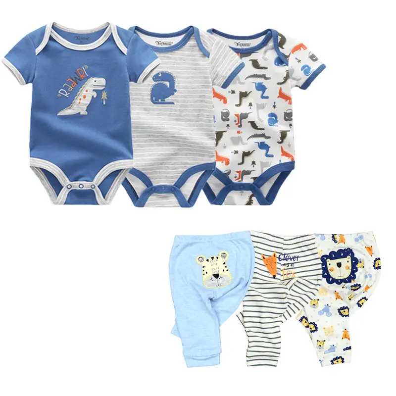 Fetchmous 6Pcs/lot Bodysuits and Pants  Four Seasons Cartoon Newborn Baby Boy Girl Bodysuits Baby Pants Soft Baby Clothes