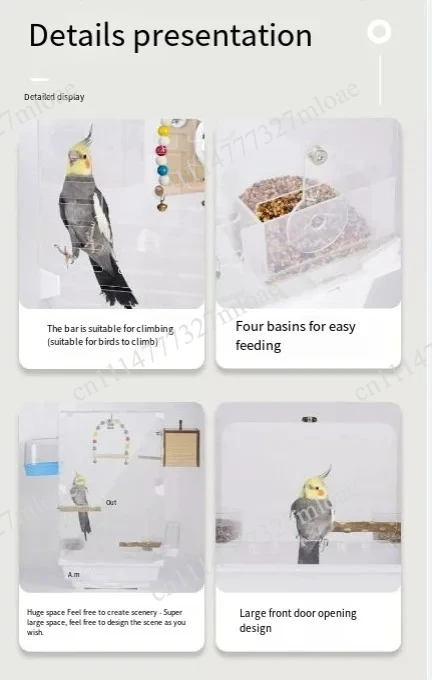 Luxury decoration splash-proof breathable bird cage pet transparent acrylic bird cage tiger skin peony