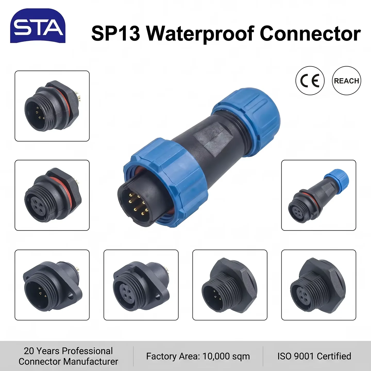 SP13 IP68 Electrical Cable Connector 2 3 4 5 6 7 9 Pin Male Female Wire Waterproof Aviation Plug Panel Mount Flange Seat Socket