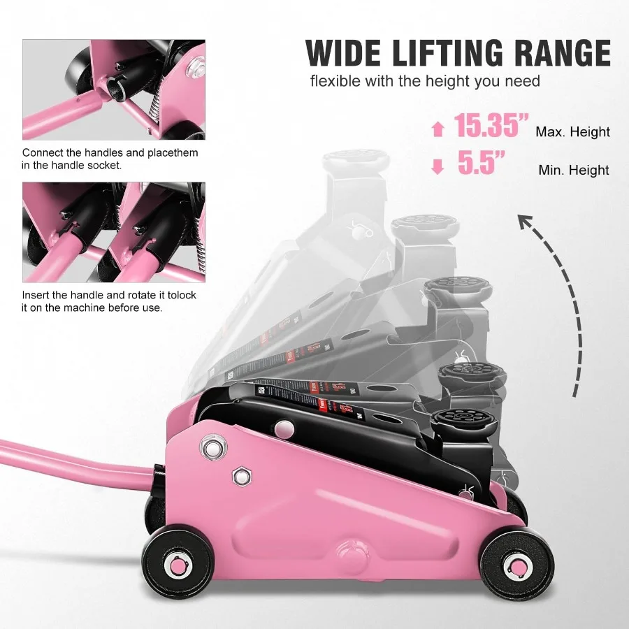 แม่แรงไฮดรอลิกแบบตั้งพื้น รับน้ำหนัก 1.5 ตัน (3000 ปอนด์) ระยะยก 5.5 ถึง 15.35 นิ้ว เหมาะสำหรับงานยานยนต์