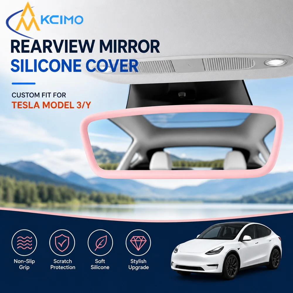 Kcimo Soft Flexible Silicone Rear‑View Mirror Protective Frame Decor Guard For Tesla Model 3 Model Y Interior Trim Accessories