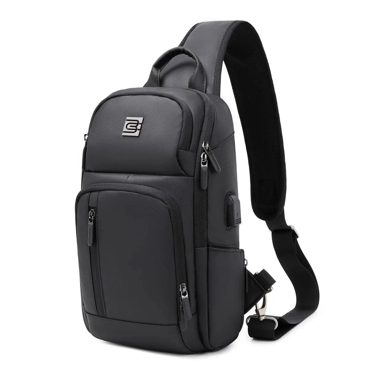 Large Capaci Motorcycle Riding Crossbody Bag Men's Shoulder Bag Leather Film Backpack Casual Pure Color Zipper Closure