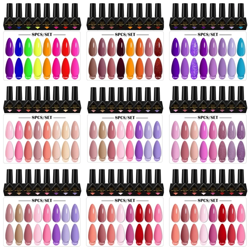 8-teiliges Nagel-Gel-Nagellack-Set für alle Jahreszeiten, Nägel, DIY-Nagelkunst, UV/LED-Malerei, Lack, Maniküre-Set, langlebiges, ungiftiges Hybridgel