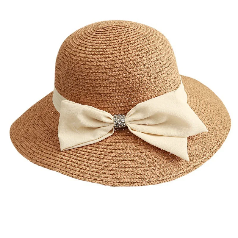 Hat Female British Elegant Retro Graceful Bow Big Brim Straw Hat Fashion Summer Outing Sun-proof Bucket Hat