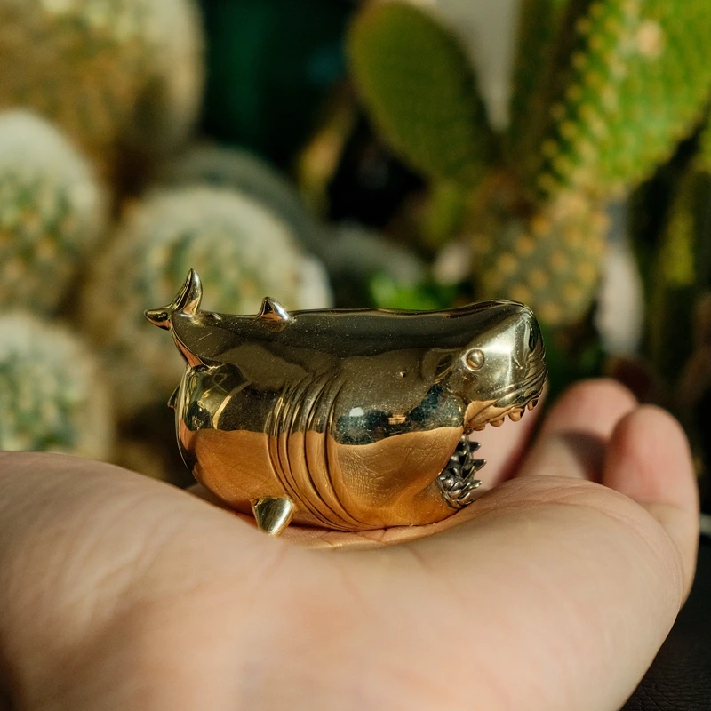 Vintage Brass Megalodon Shark Figurine Desktop Decor Art Collectible Home Ornament