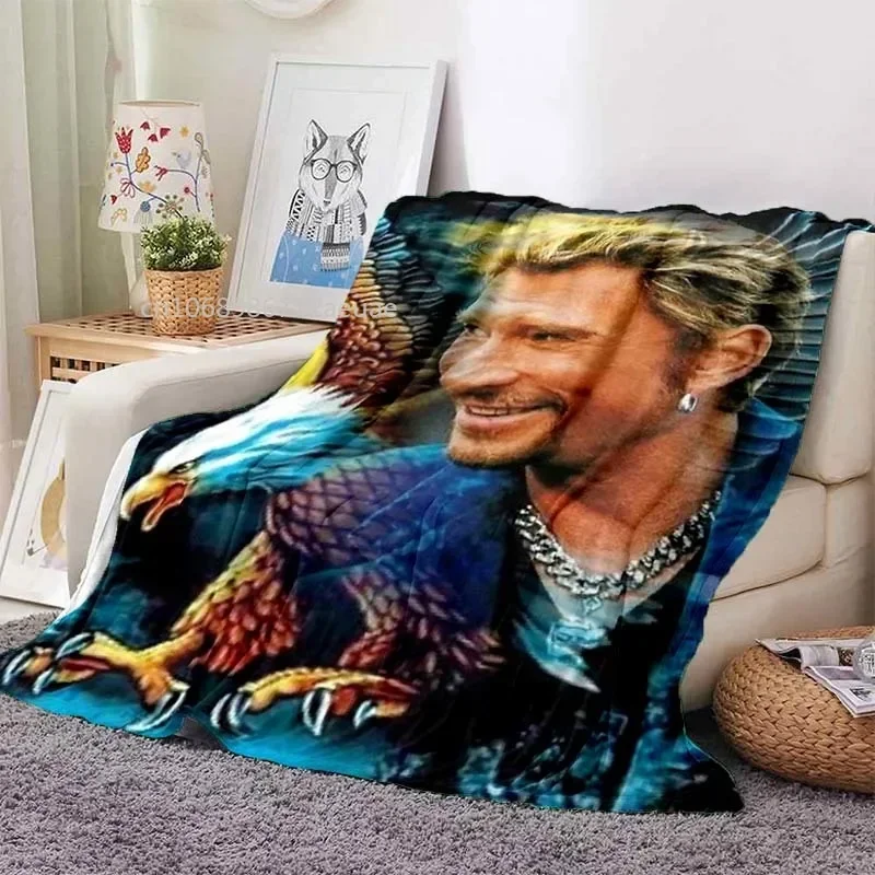 Rock Star Johnny Hallyday Flannel Blanket Rock\'n Roll Soft Cover Lightweight Warm Plush Bed Sofa Chair Blanket