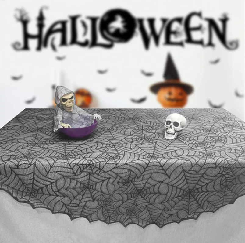 Hot Sale Halloween Black Spider Web Round Tablecloth Tablecloth Factory Own Design Wholesale Straight