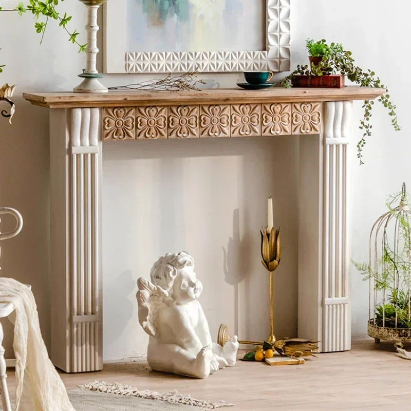 

~French Style Small Fireplace Curio Cabinet Indoor Living Room Entrance Solid Wood Vintage Fireplace Cabinet Furniture