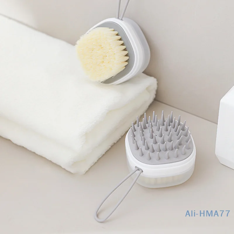 Two In One Double-Sided Silicone Massage Bath Brush With Cover Soft Wash Hair Brush SPA Silicone Shampoo Brush Exfoliator