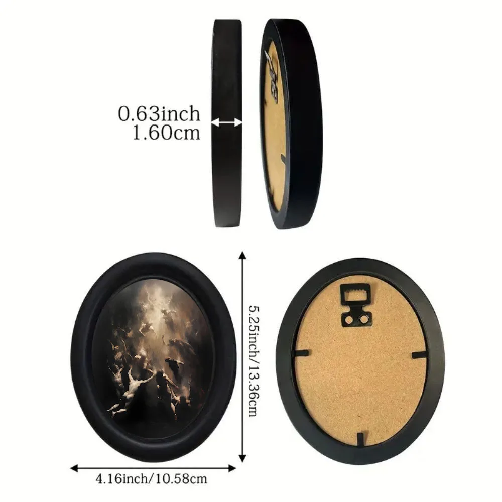 1 Piece of Dark Academia Style Fallen Soul Inspired Wall Decoration, Black Oval Frame Wall Decoration, Gothic Hell Scene Oil Painting Wall Decoration, Atmospheric Dark Decoration, Dark and Spooky Wall Hanging Decoration - view 4
