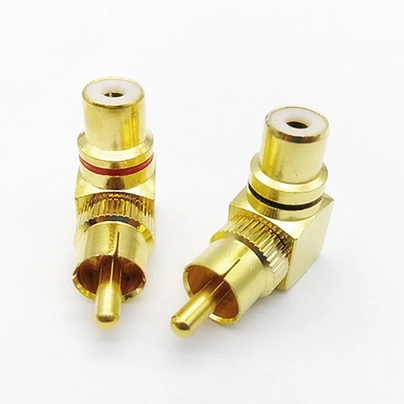 New 2 Pcs Copper L-shaped RCA Right Angle Elbow 90 Degree Male Conversion Head 1 Male 1 Female Wall Signal Cable Treasure