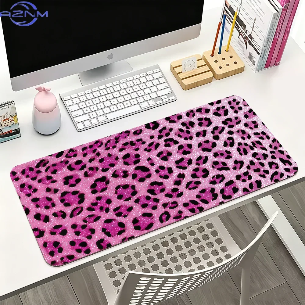 Pink Leopard Print Fashion Retro gal style Mouse Pad For Office Gaming And Keyboards Non-Slip Large Waterproof