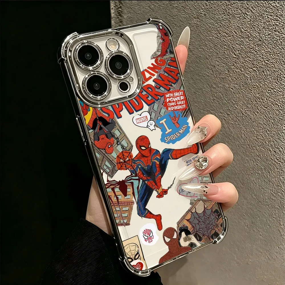 HOT Galvanisierte Handyhülle für iPhone 17 17e 16e 16 15 14 13 12 11 Pro Max Mini Air Plus Sturzsicher Airbag Cool Spiders Mans