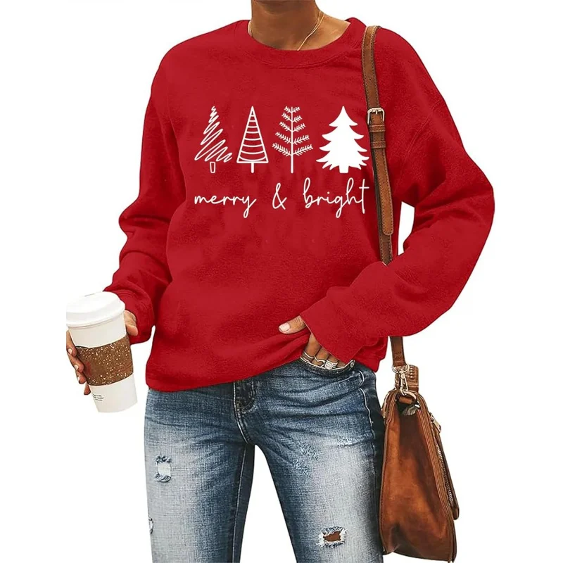 Weihnachtsbaum Damen Rotes Sweatshirt Happy Bright Shirt Urlaub Party Langarm Hoodie Top