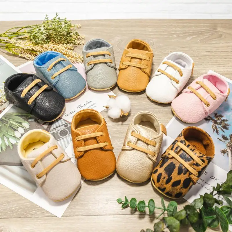 

New Baby Shoes Retro Leather Boy Girl Shoes Multicolor Toddler Rubber Sole Anti-slip First Walkers Infant Newborn Moccasins