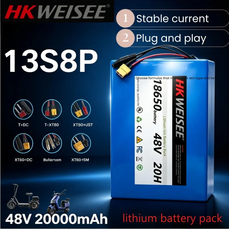 48V 20ah 13s8p Lithium Battery Pack for Motorized Scooter Built-in BMS High Capacity Scooter Batteries
